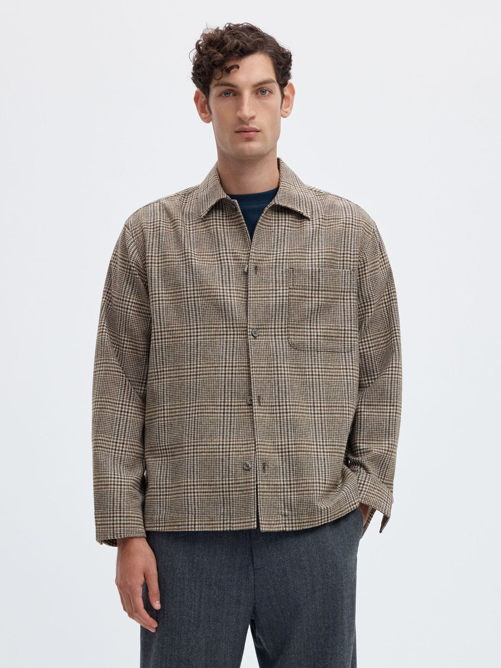 Check wool blend overshirt