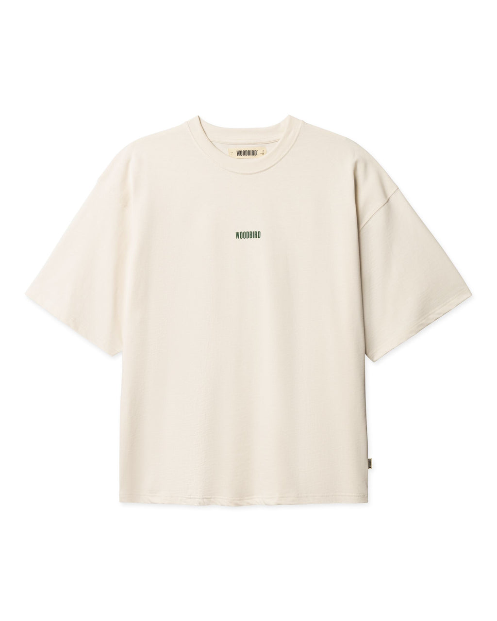 Woodbird Beam Lion Tee in off-white. Vooraanzicht van het heren t-shirt met grafische print op de borst.