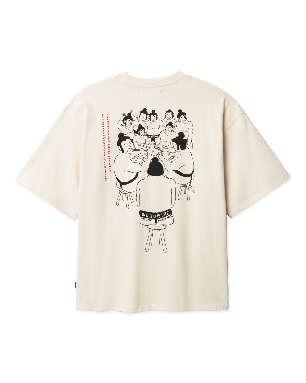 Woodbird Beam Suma Tee in off-white. Achterkant van het heren t-shirt met print op de voorzijde.