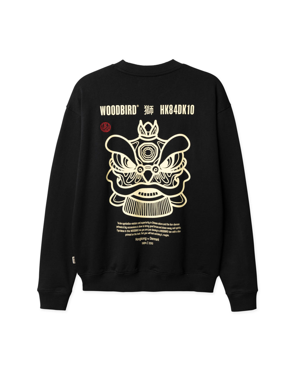 Woodbird WBCane Lion Crew zwart, achterzijde met een grote gedetailleerde Lion Dance grafische print.