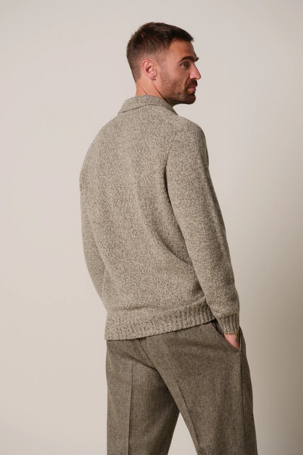 POLO OPEN COLLAR LS BROWN