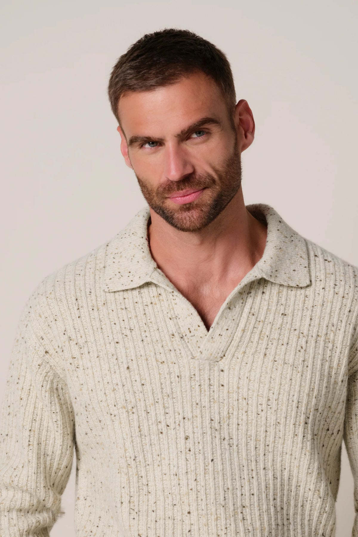 POLO OPEN COLLAR LS SAND