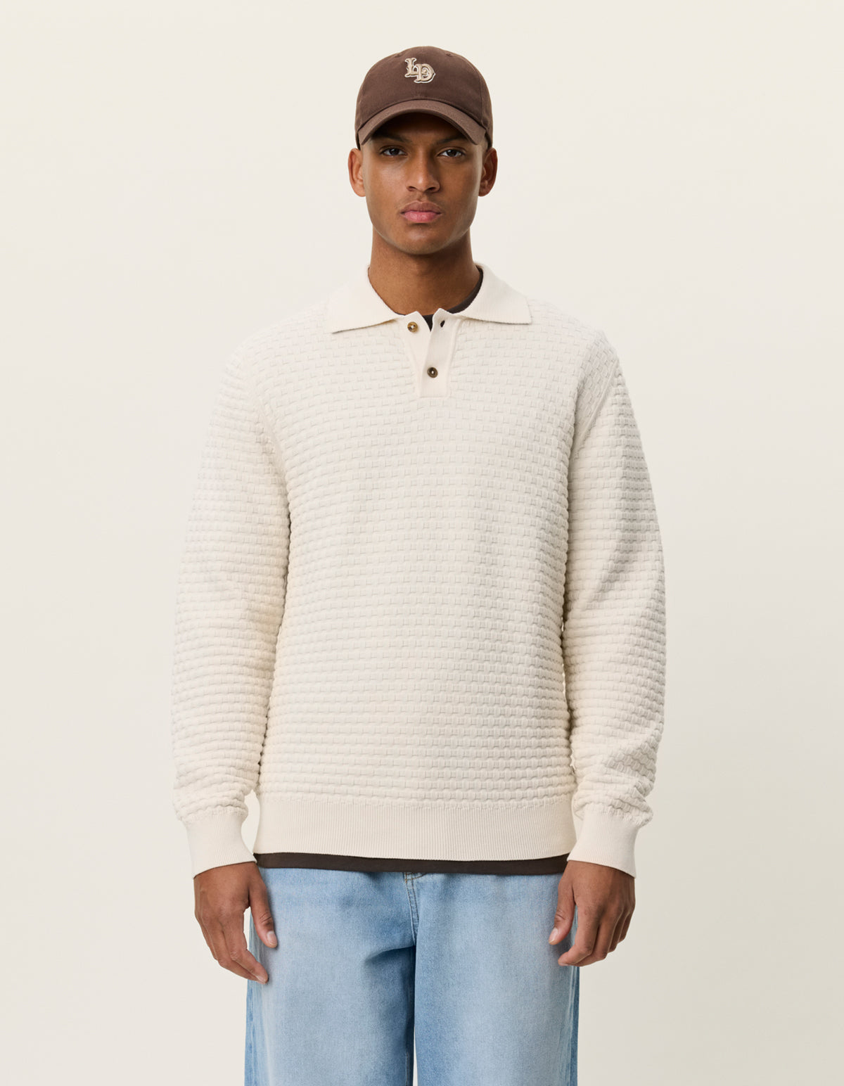 Billy Weave Knitted LS Polo (light ivory)