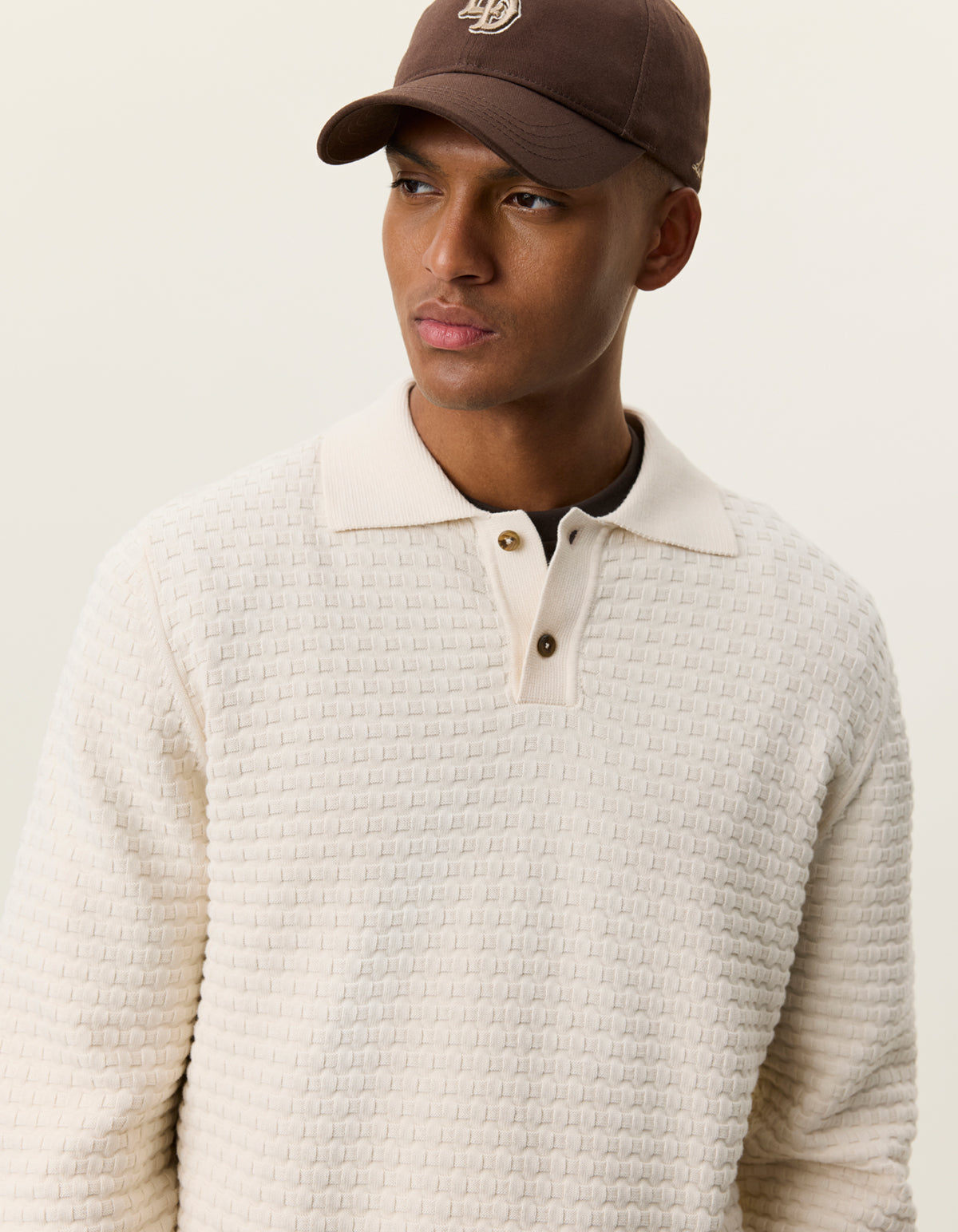 Billy Weave Knitted LS Polo (light ivory)