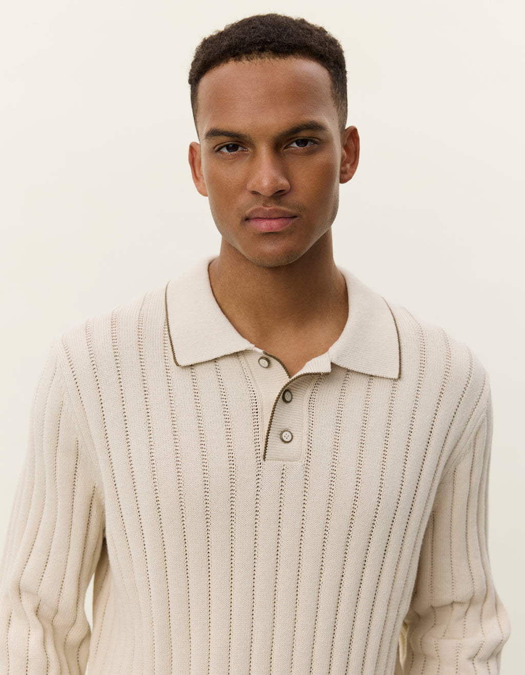 LES DEUX Bogart Rugby Polo Knit (Ivory)
