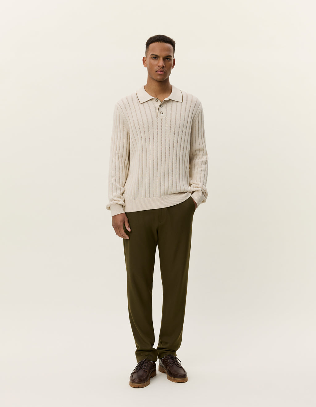 LES DEUX Bogart Rugby Polo Knit (Ivory)