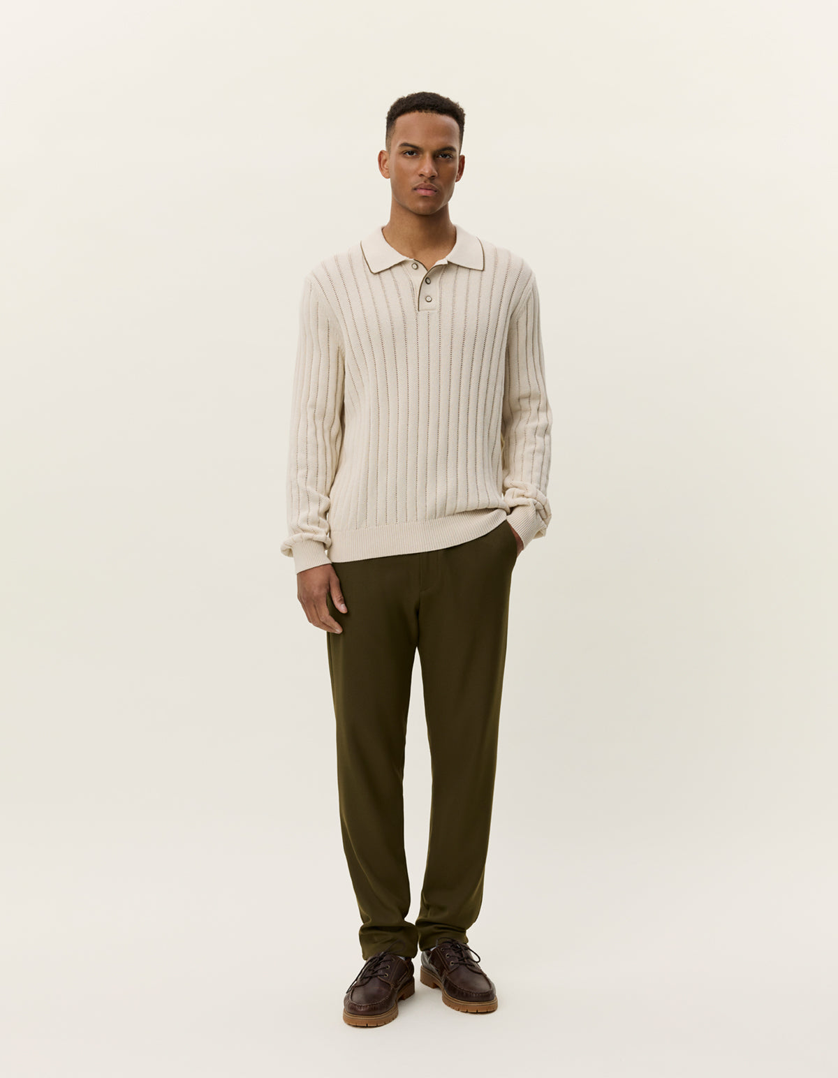 LES DEUX Bogart Rugby Polo Knit (Ivory)