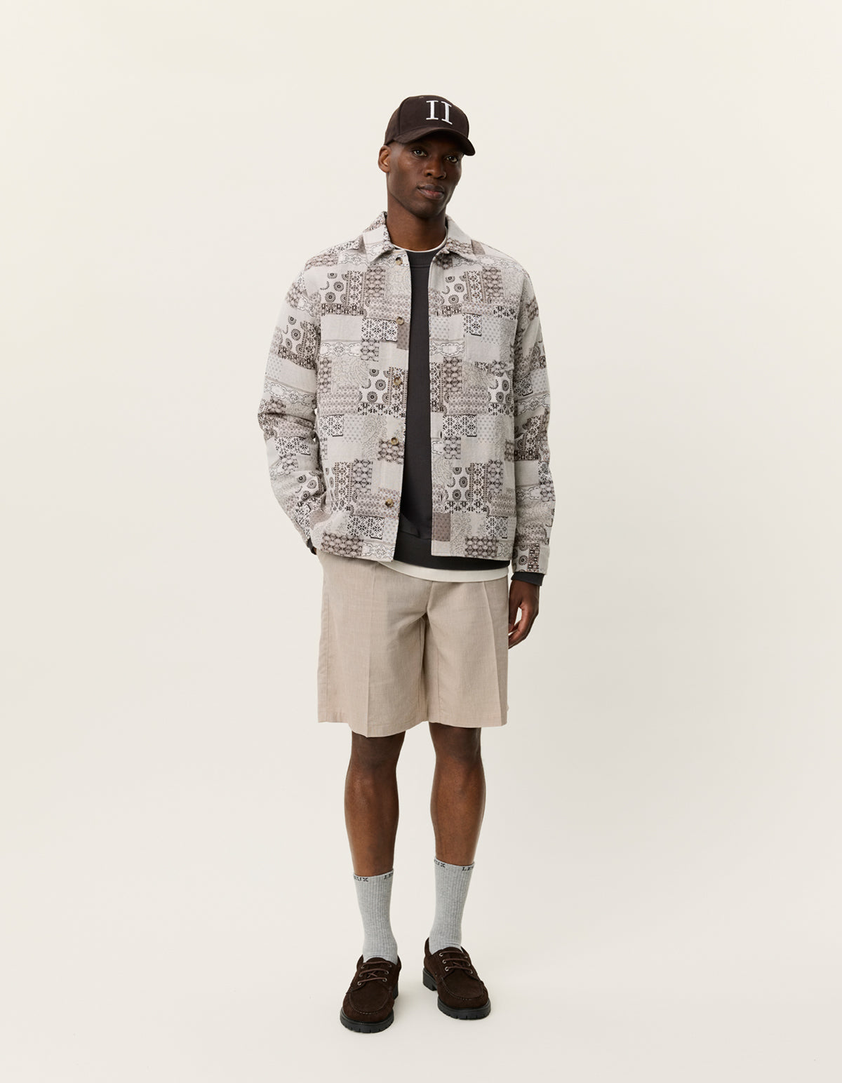 Layton patchwork jacquard overshirt / light sand