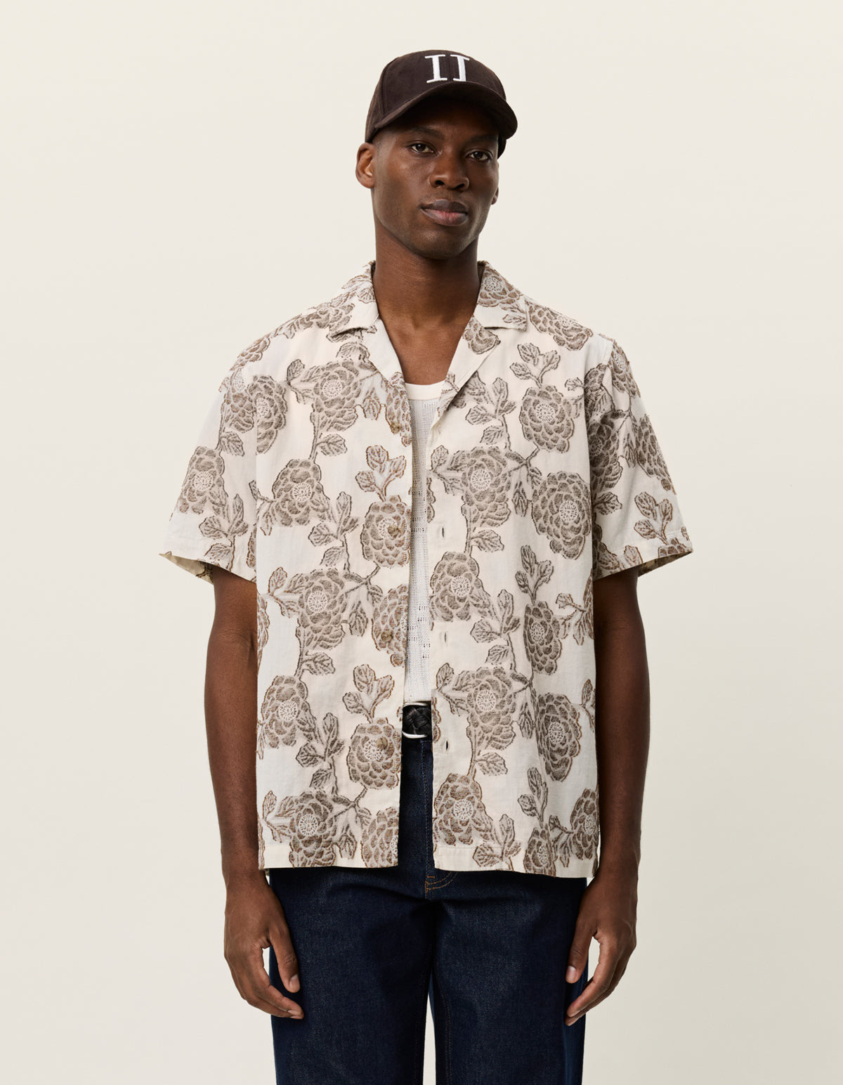Lesley Flower Jacquard SS Shirt (ivory)