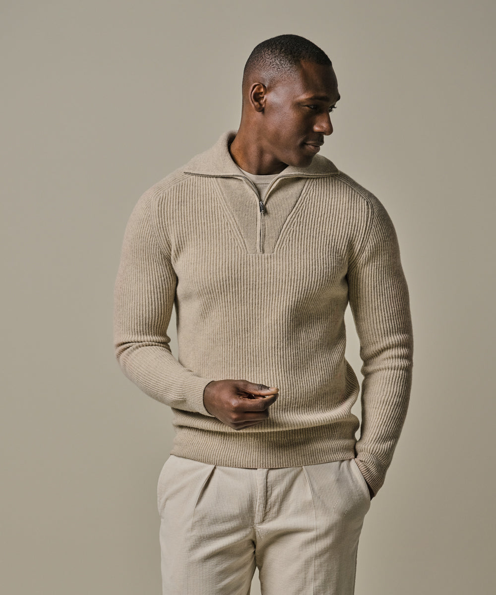 PROFUOMO PULLOVER HALF ZIP L SAND (PPWJ30025B)