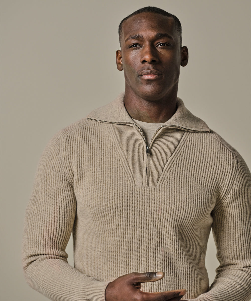 PROFUOMO PULLOVER HALF ZIP L SAND (PPWJ30025B)