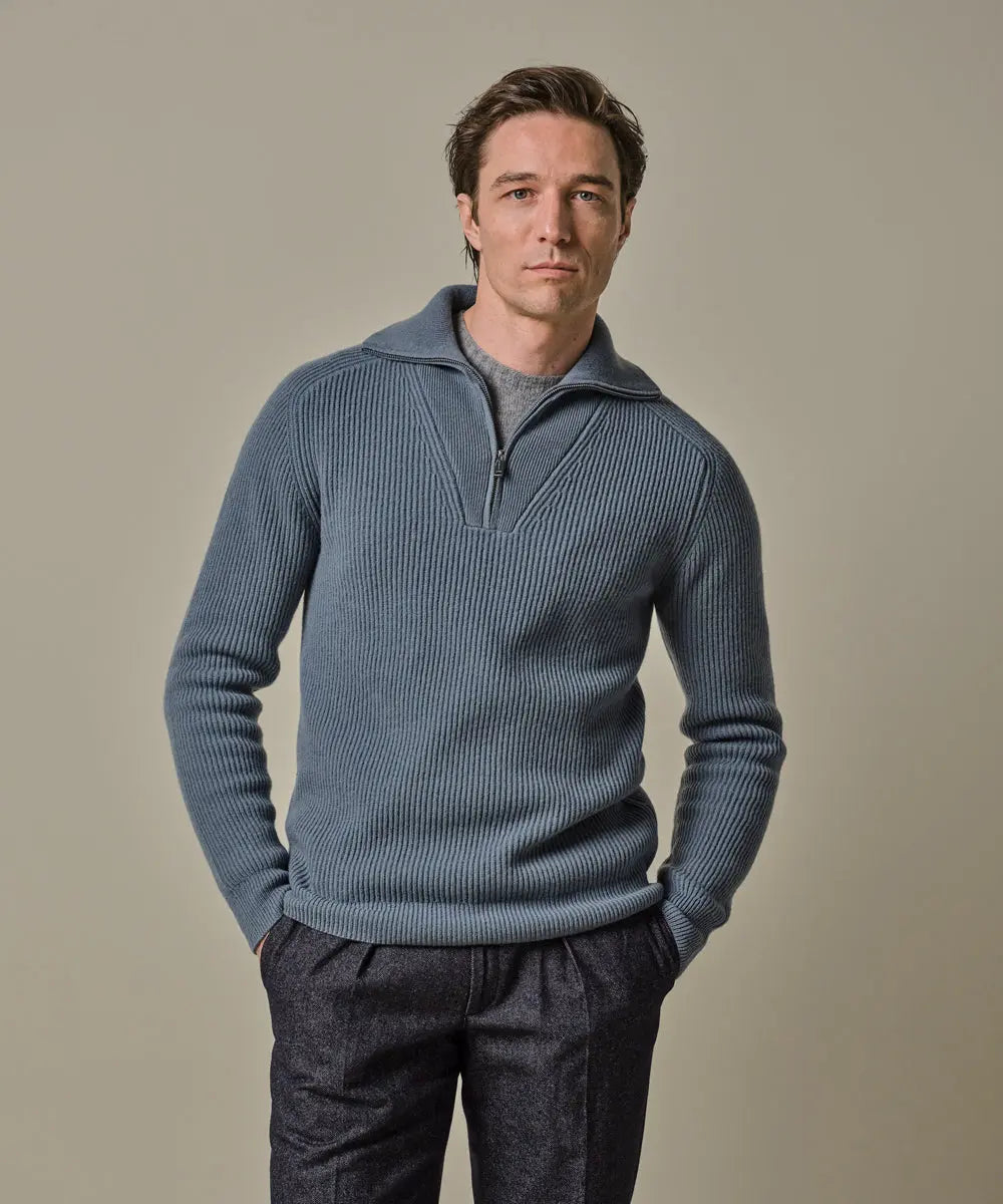 PROFUOMO PULLOVER HALF ZIP BLUE (PPWJ30025E)