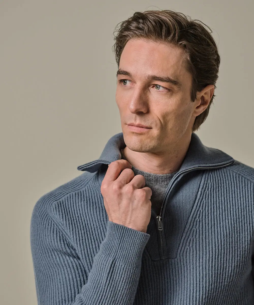 PROFUOMO PULLOVER HALF ZIP BLUE (PPWJ30025E)