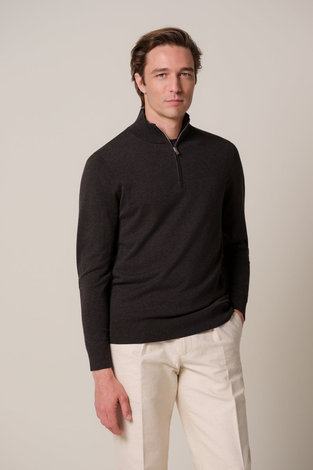 PULLOVER HALF ZIP BROWN
