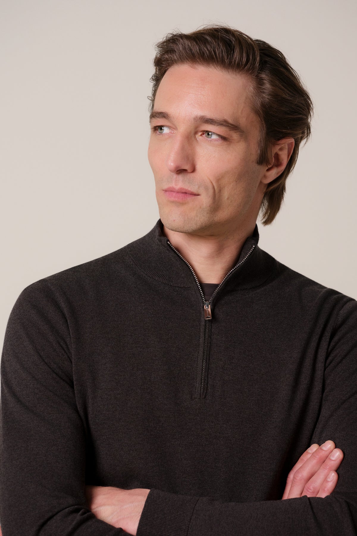 PULLOVER HALF ZIP BROWN