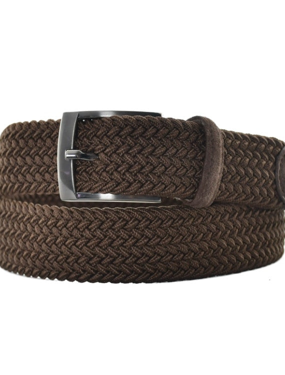 RIEM VLECHT STRETCH SUEDE DONKER BRUIN (395050)