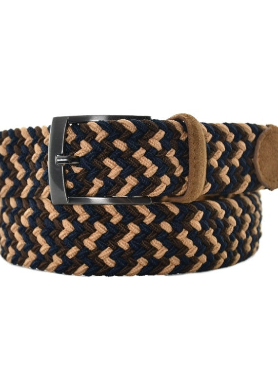 RIEM VLECHT STRETCH SUEDE BLAUW/BRUIN/BEIGE (395050)