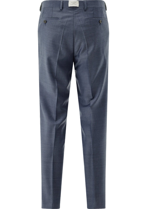 Carl Gross Stevenson Pantalon Blauw: detail van de achterkant van de bijbehorende bruine pantalon.
