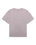 Woodbird Baine Base Tee Grey-Purple, vooraanzicht van het effen T-shirt met minimalistisch logo op de borst.