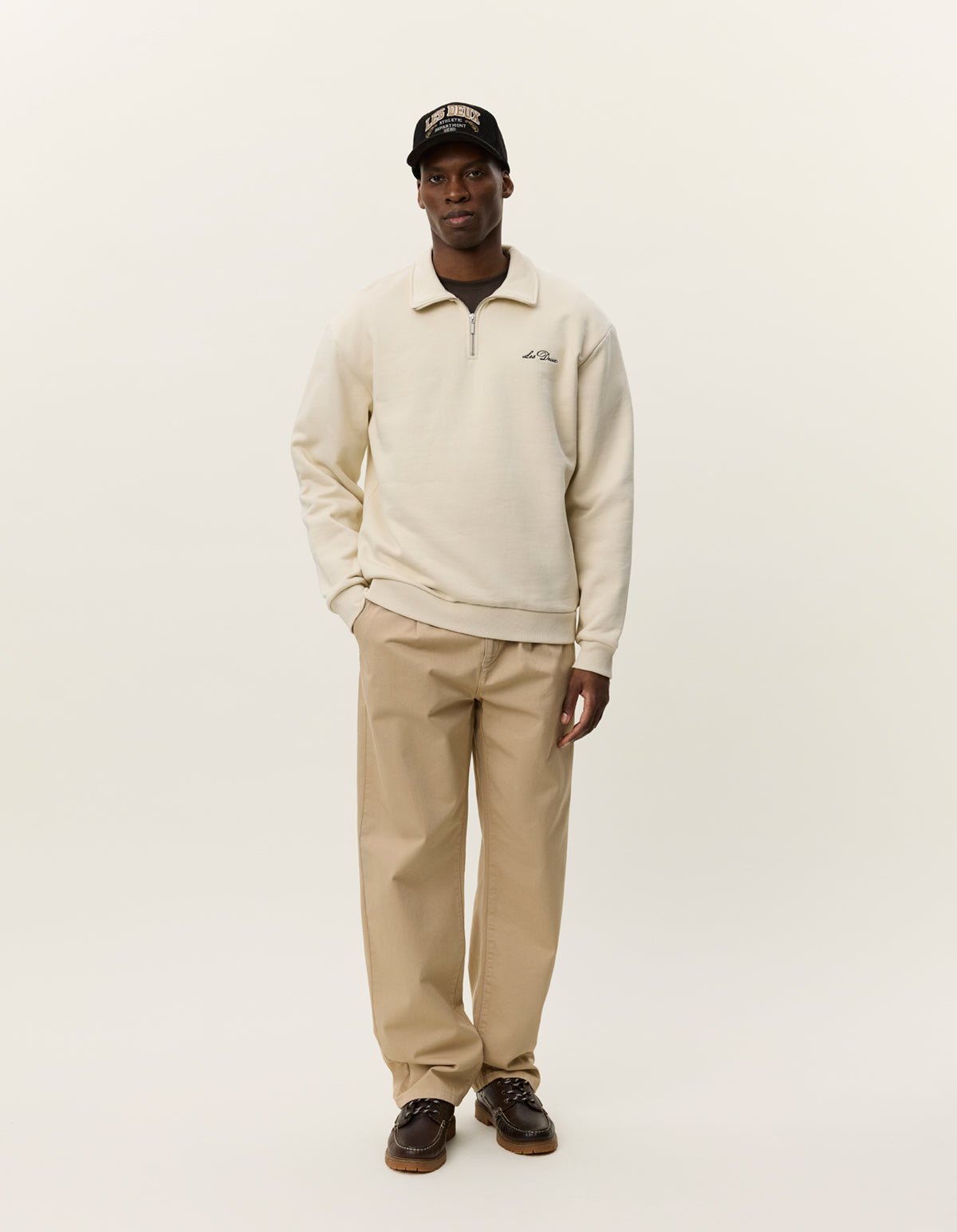 Les Deux Crew Half-Zip Sweatshirt (Ivory)